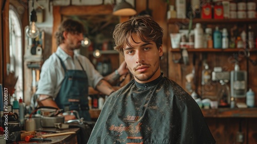 man getting his hair cut at barbershop © Dushan