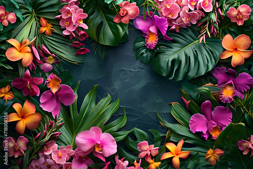Neon Tropical Orchid Floral Border