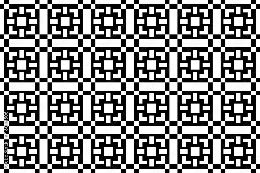 Seamless repeating monochrome seamless pattern. Mosaic ornamental decorative black and white pattern Seamless repeating monochrome seamless pattern. Mosaic ornamental decorative black and white pattern