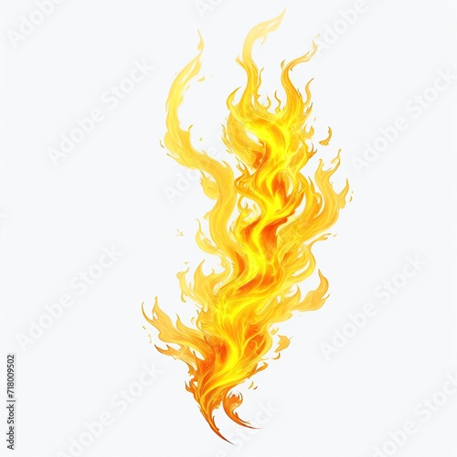 Yellow flame magic fire on white background