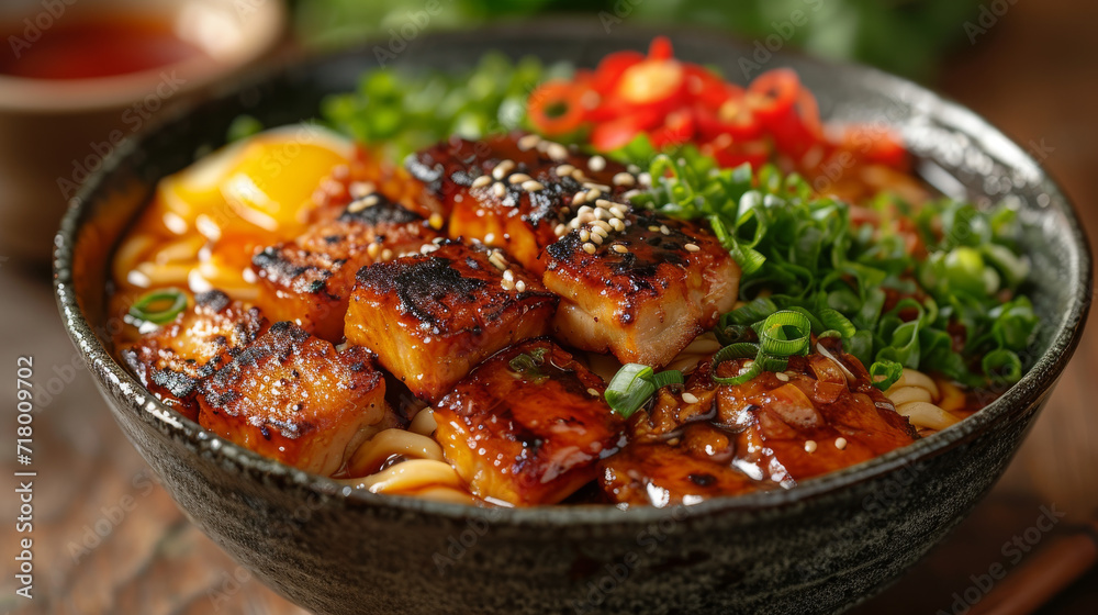 Ramen in a bowl well decorated, product photo Ramen in a bowl well decorated, product photo