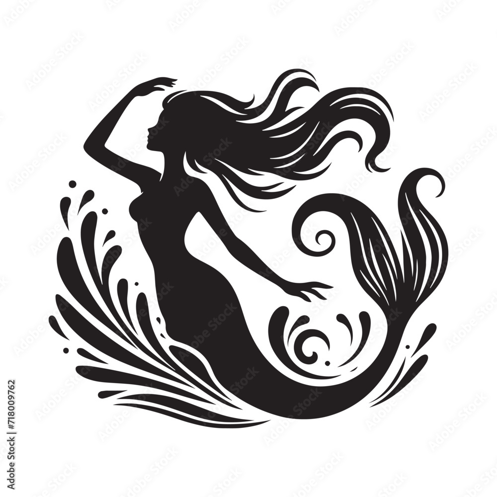 Ethereal Tails of the Deep: Dive into a World of Sublime Grace with Captivating Mermaid Silhouettes - Mermaid Silhouette - Mermaid Illustration - Sea Beauty Vector
