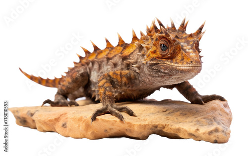 Thorny Devil Lizard Perched on a Stone isolated on transparent Background