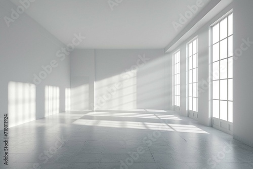 Room space background. Front view of empty room with soft light illumination. 3d interior rendering.