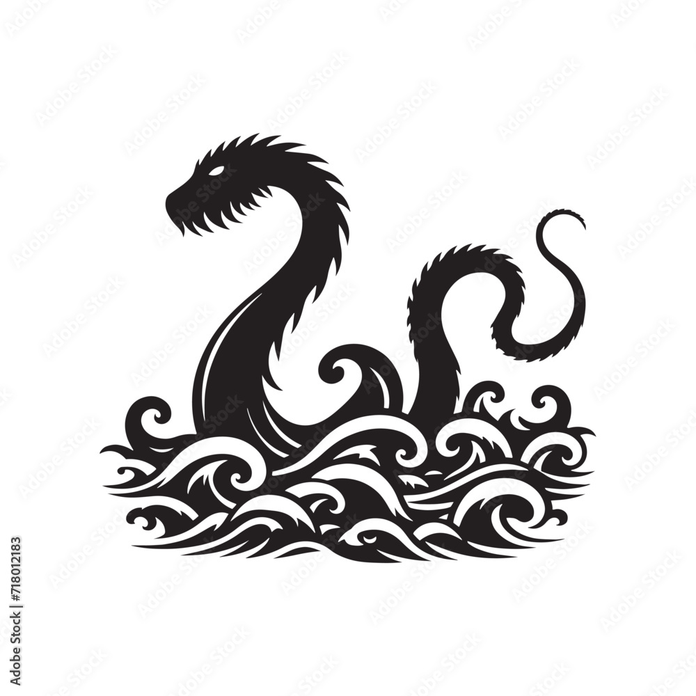 Mythical Whispers: Loch Ness Monster Silhouette Set Echoing the Myths and Legends of Loch Ness - Loch Ness Monster Illustration - Sea Monster Vector
