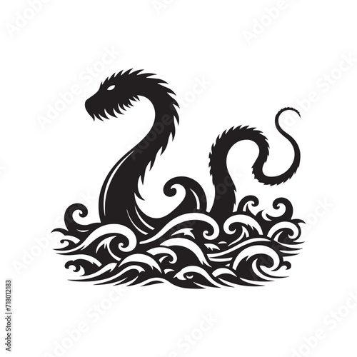 Mythical Whispers: Loch Ness Monster Silhouette Set Echoing the Myths and Legends of Loch Ness - Loch Ness Monster Illustration - Sea Monster Vector
