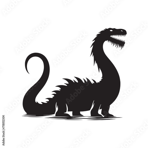 Shadowed Legends: Loch Ness Monster Silhouette Series Carrying Tales of Mythical Wonders - Loch Ness Monster Illustration - Sea Monster Vector
