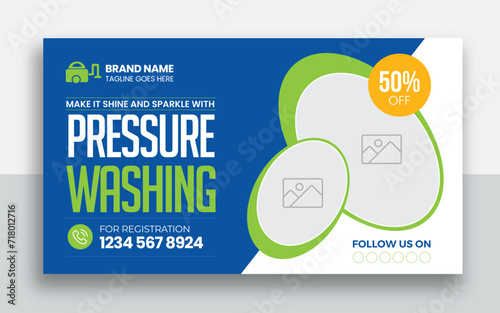 Pressure Washing Service youtube thumbnail and web banner template design
