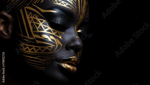 black woman with golden makeup and face paint
