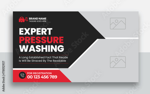 Pressure Washing Service youtube thumbnail and web banner template design