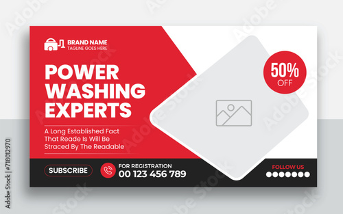 Pressure Washing Service youtube thumbnail and web banner template design
