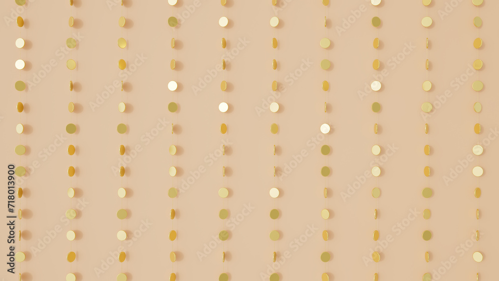Fototapeta Particles glitter confetti. Retro golden glamour background. Holidays Sparkling vintage Background. Peach background. 3d rendering