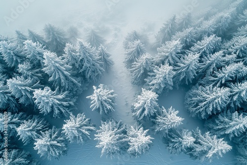 Evergreen trees coated with snow. Generative Ai.