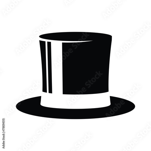 Simple black and white silhouette of top hat or high hat or topper, an old western formal dress for male that symbolize status, power and masculinity