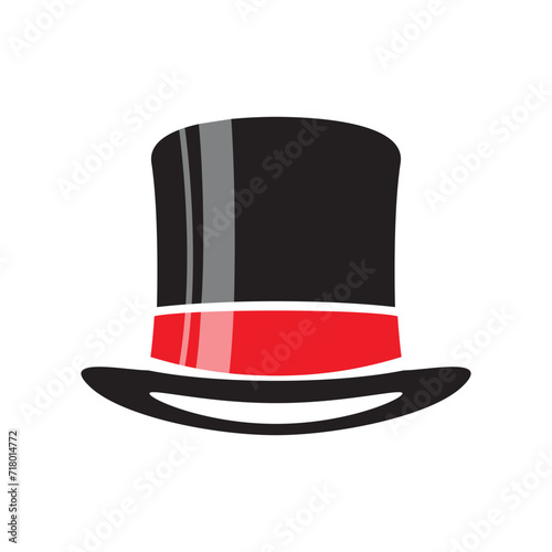 Simple black and white and red silhouette of top hat or high hat or topper, an old western formal dress for male that symbolize status, power and masculinity