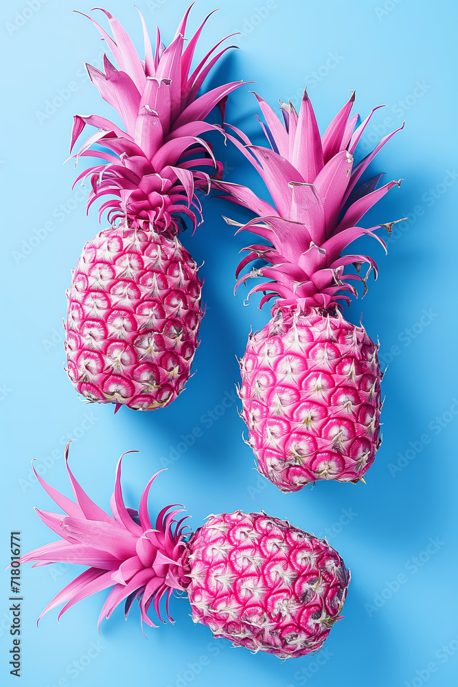 Pink pineapples on a blue background Pink pineapples on a blue background