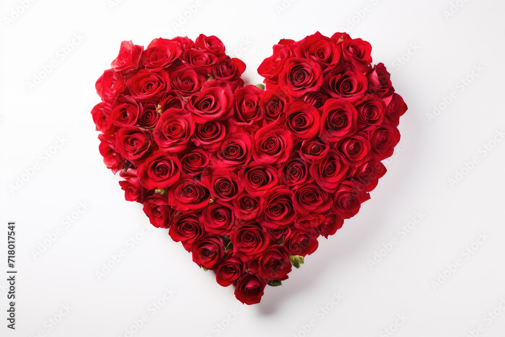 Valentines Day Heart Made of Red Roses Isolated on White Background Valentines Day Heart Made of Red Roses Isolated on White Background