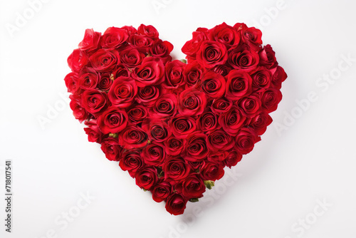 Valentines Day Heart Made of Red Roses Isolated on White Background