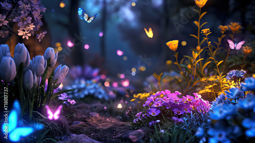 Enchanted Garden Delight: 3D Model Featuring Animated Butterflies, Fairies, and Magical Glowing Flowers, Creating a Whimsical Haven of Nature's Wonders and Ethereal Beauty photo
