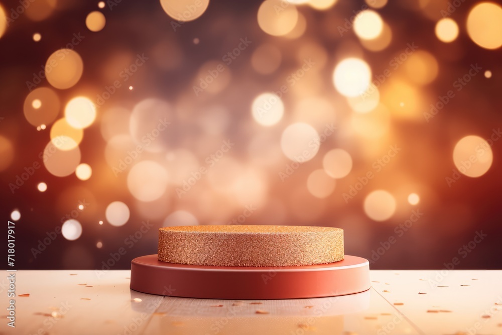 Podium with background soft bokeh, podium for product presentation, geometric shape for product display presentation, stage showcase, promotion display. Podium with background soft bokeh, podium for product presentation, geometric shape for product display presentation, stage showcase, promotion display.