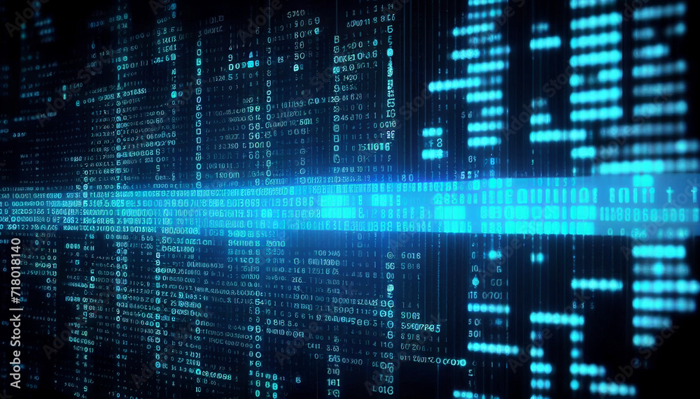 Blue digital binary data on computer screen background , Hyper realistic,wallpaper, background ,Uhd, 32k, sharp image, hyper realistic wallpaper, octane render, full bright light, Ai generated image