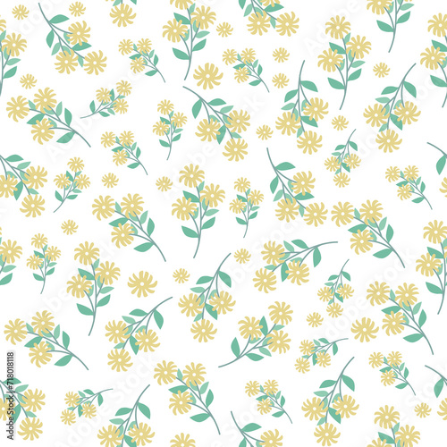 seamless flowers pattern. Delicate petals and vibrant blossoms create an artistic and vintage botanical illustration. Perfect for wallpaper, fabric, wrapping paper and more. © jiraporn