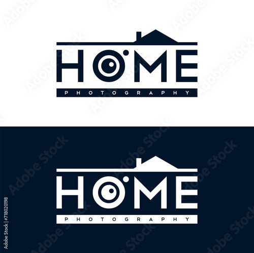 home photography logo design illustration. combination house and lens camera shot.  
