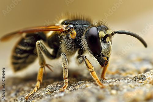 a closeup macro shot of a small tiny bee wasp. © arhendrix