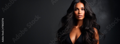 Banner of beautiful model with long black hair