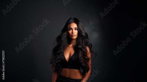 Beautiful model with long black hair on a dark background © Antonio
