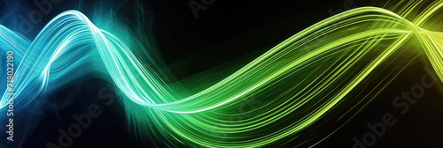 Green and blue light streaks on a black background. Suitable for technology, abstract, motion graphics, and futuristic design projects. Vibrant and dynamic. © Planetz