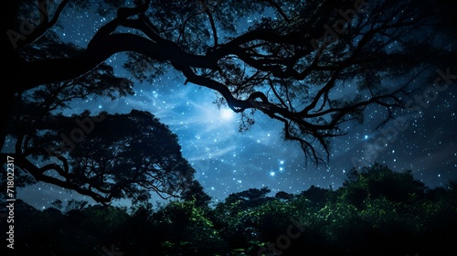 A forest of trees stands tall and proud against the night sky