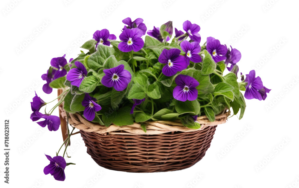 Grape-hued flowers in a woven basket isolated on transparent Background
