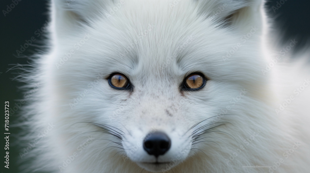 White Arctic Fox in Winter Forest Portrait.