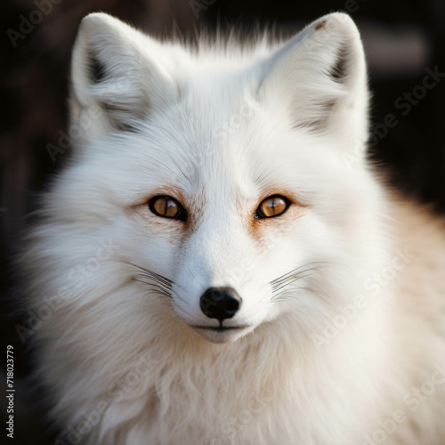 White Arctic Fox in Winter Forest Portrait. © Gun