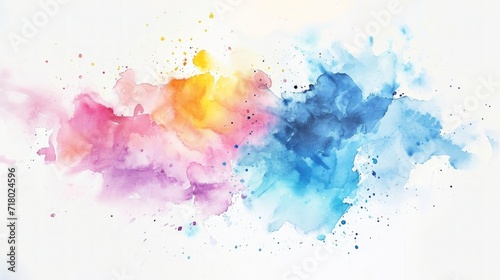 Bright watercolor paint stains. Rainbow splashes on white paper texture background. Colorful background for cards, inscriptions, LGBTQ+ events.