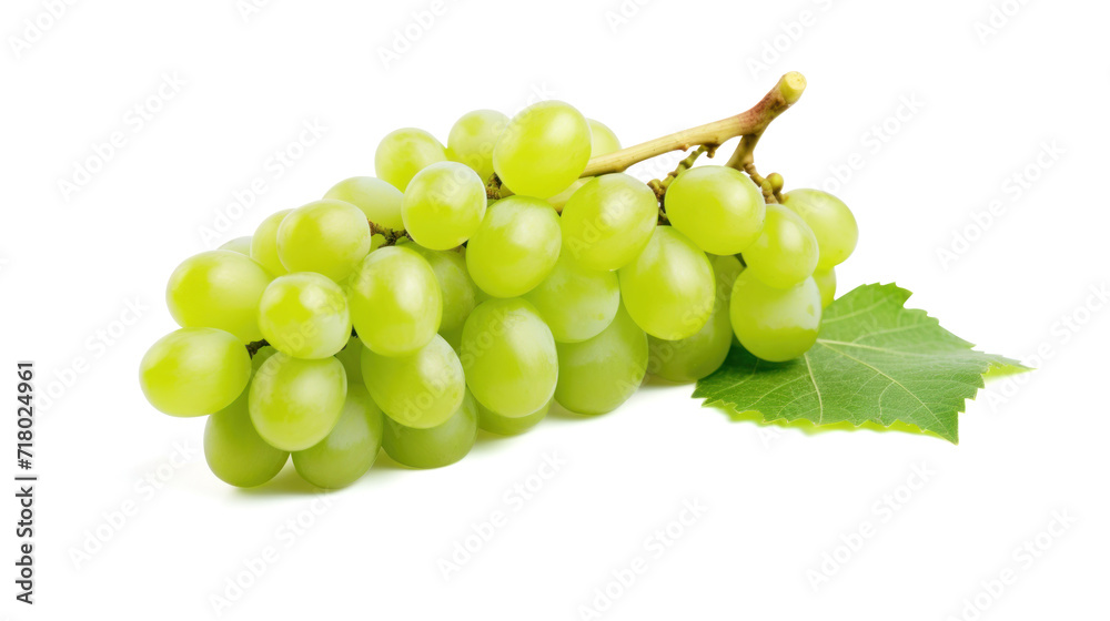 Fresh, green grapes in a bunch, isolated and ripe, showcase the natural beauty of this healthy fruit, perfect for wine or a sweet snack, on white background, 