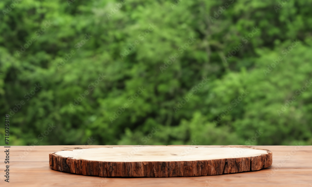 wood table with nature background