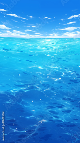 Hand drawn cartoon beautiful blue sea illustration background material 