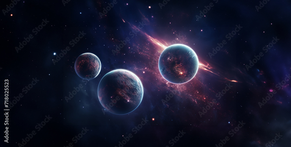 Cosmic space background with planets, stars and galaxies.Planets and galaxy, science fiction wallpaper. Beauty of deep space. Billions of galaxies in the universe Cosmic art background