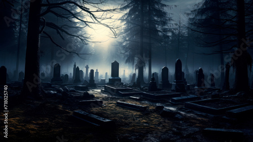 Spooky old graveyard an night, moonlight