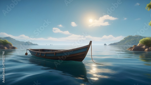 lonely boat on the sea