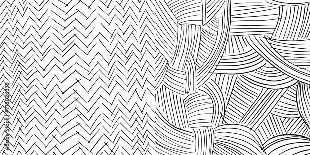Hand-drawn line textures set. Scribbles, horizontal and wavy strokes. Different types of hatching - obrazy, fototapety, plakaty 