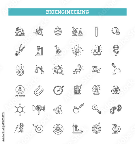 Bioengineering outline Icons. Linear dot style Icons. Vector illustration