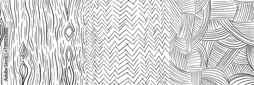 Hand-drawn line textures set. Scribbles, horizontal and wavy strokes. Different types of hatching