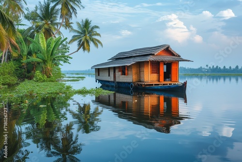 In Kerala's backwaters, India. Generative Ai. photo