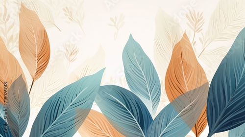 Abstract foliage art background vector. Botanical watercolor hand drawn leaves paint brush line art. Design illustration for wallpaper, banner, print, poster, greeting, invitation card. Generative Ai