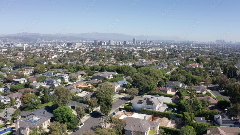 Flying Above Homes in Century City, Neighborhood of Los Angeles CA USA on Hot Sunny Day Flying Above Homes in Century City, Neighborhood of Los Angeles CA USA on Hot Sunny Day