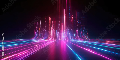 Glowing neon lights on a dark background. Suitable for nightlife, party, music, technology,  or futuristic themed designs and advertisements.