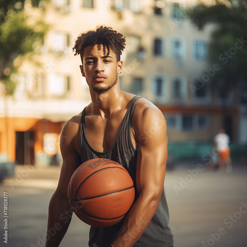 Street basketball player playing outside